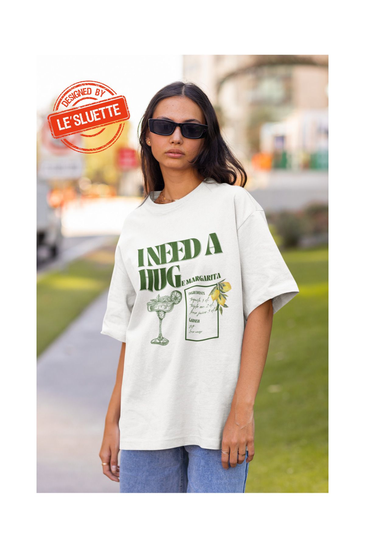 Le'sluette shadow of style Margarita Baskılı Oversize %100 Pamuk T-Shirt