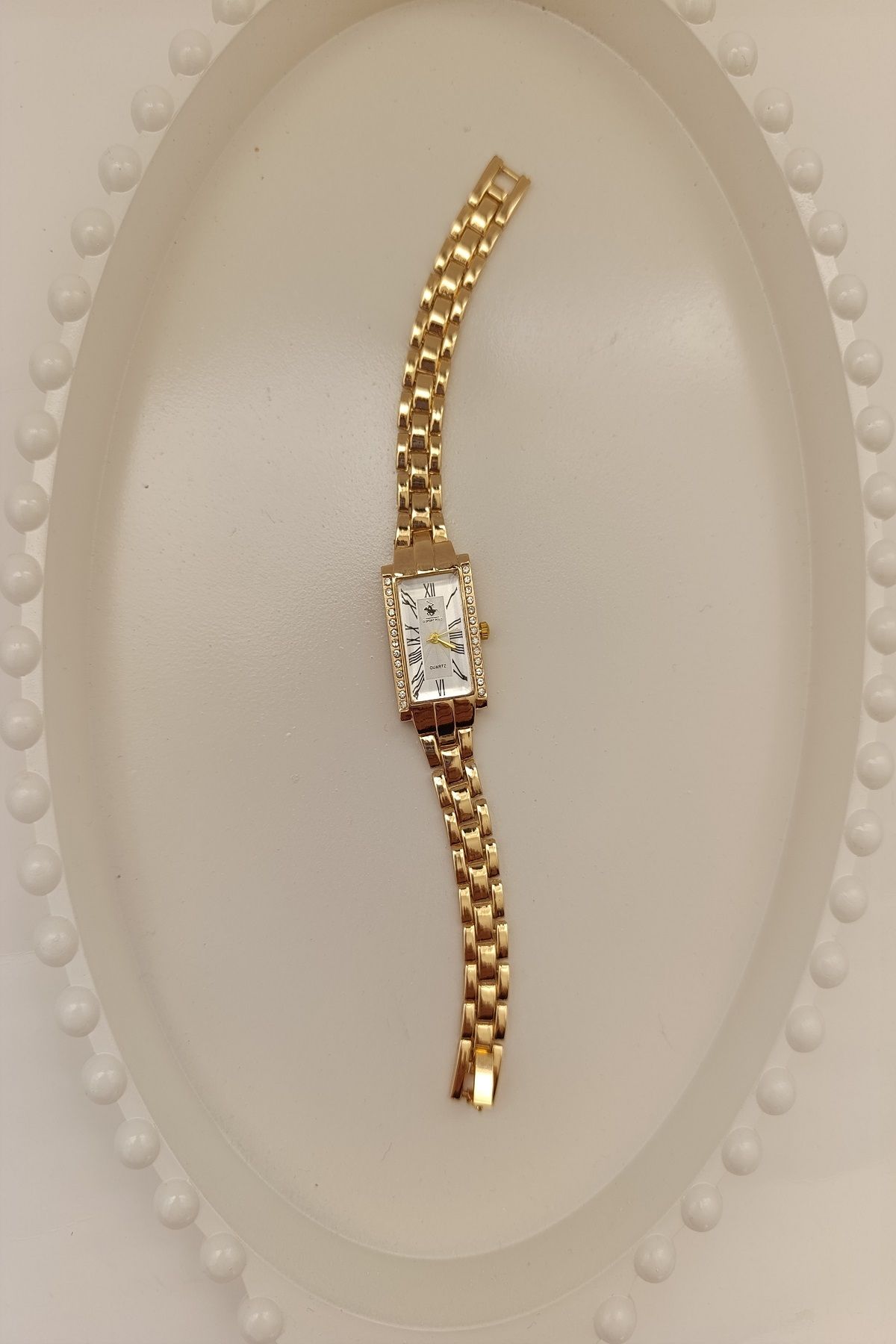 MARZELLA ACCESSORİES çelik gold ekranı taşlı dikdörtgen saat