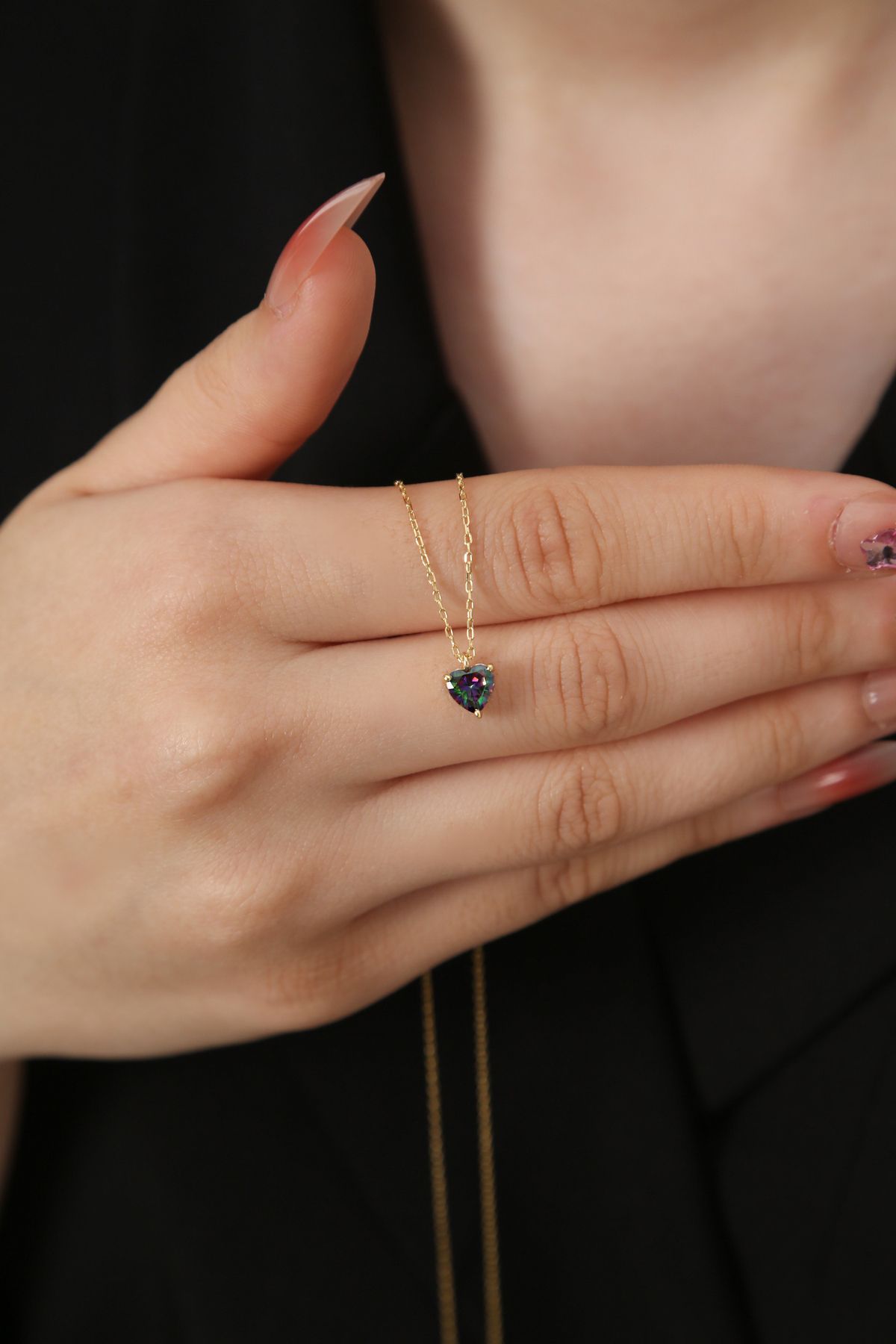 Sanem silver Mistik Topaz Kalp Kolye, 925 Ayar Gümüş Üzeri Altın Kaplama Kolye, Gümüş Kalp Kolye