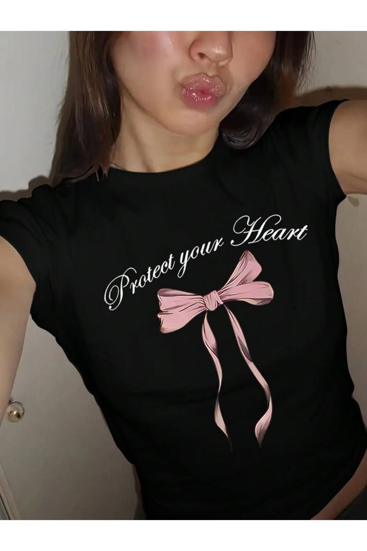 JANSO GROUP - KADIN CROP TSHIRT BASKILI SİYAH