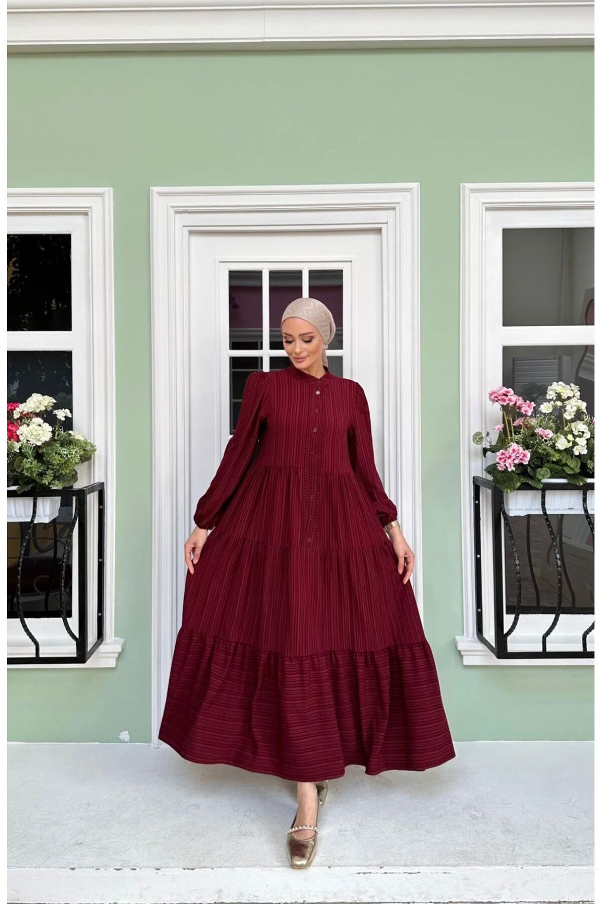 ALLMİRA FASHION Dantel Detaylı Düğmeli Tesettür Uzun Elbise