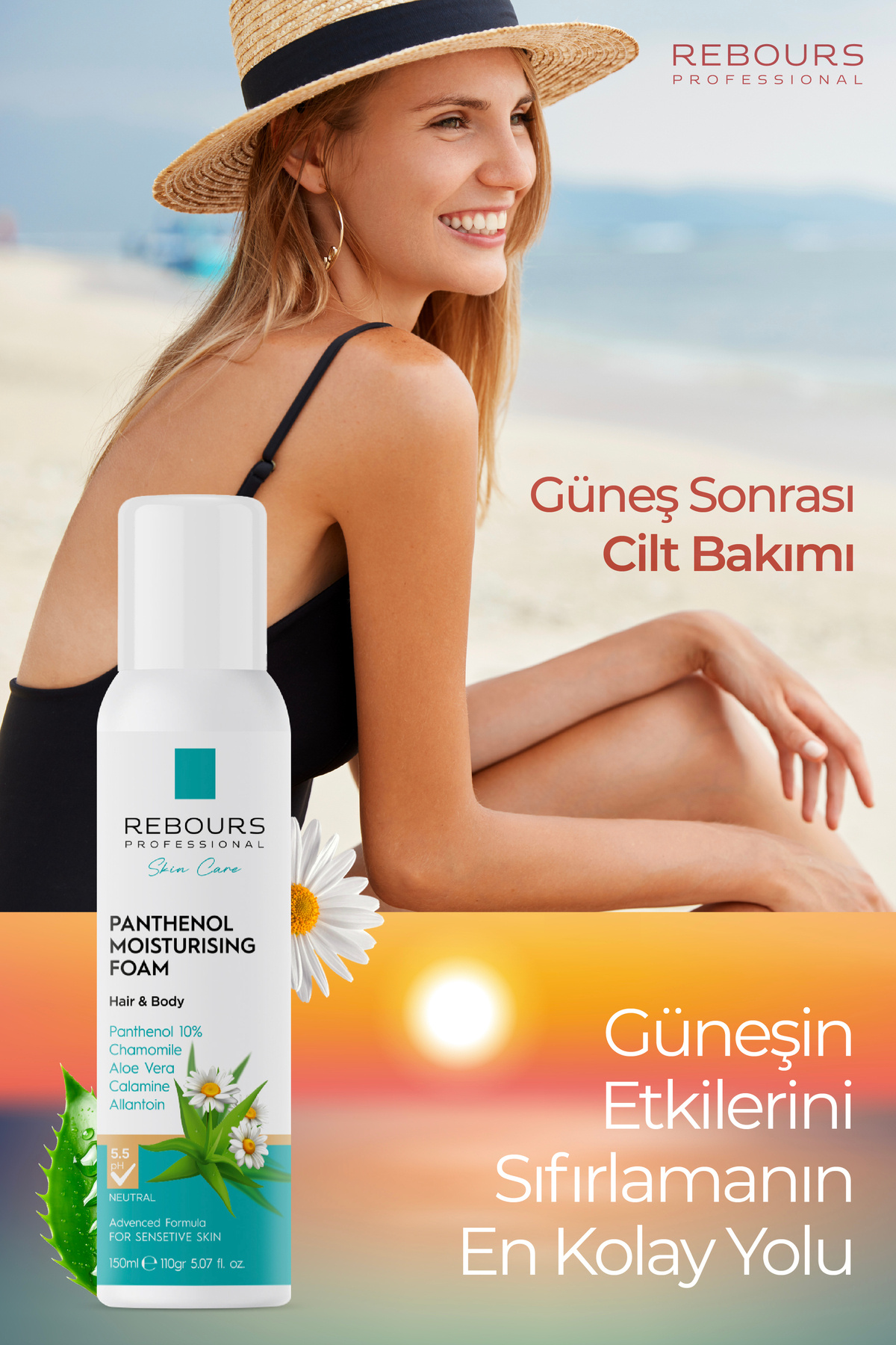 Panthenol Nemlendirici Vücut & Saç köpük 150 ml- Aloe Vera Papatya, Calamine ve Allantoin — RBkop — تصویر 3 از 6