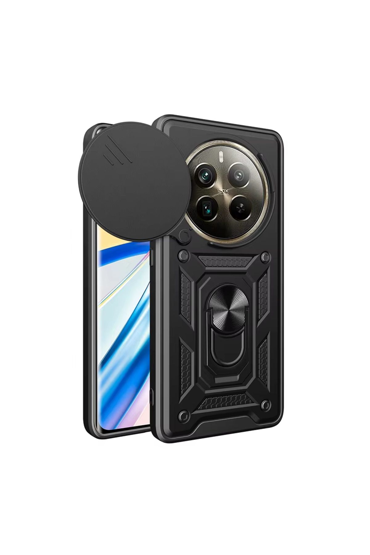 Microcase Realme 12 Pro 5G QUBEC Serisi Kamera Kapaklı Yüzük Standlı Kılıf-AL5117