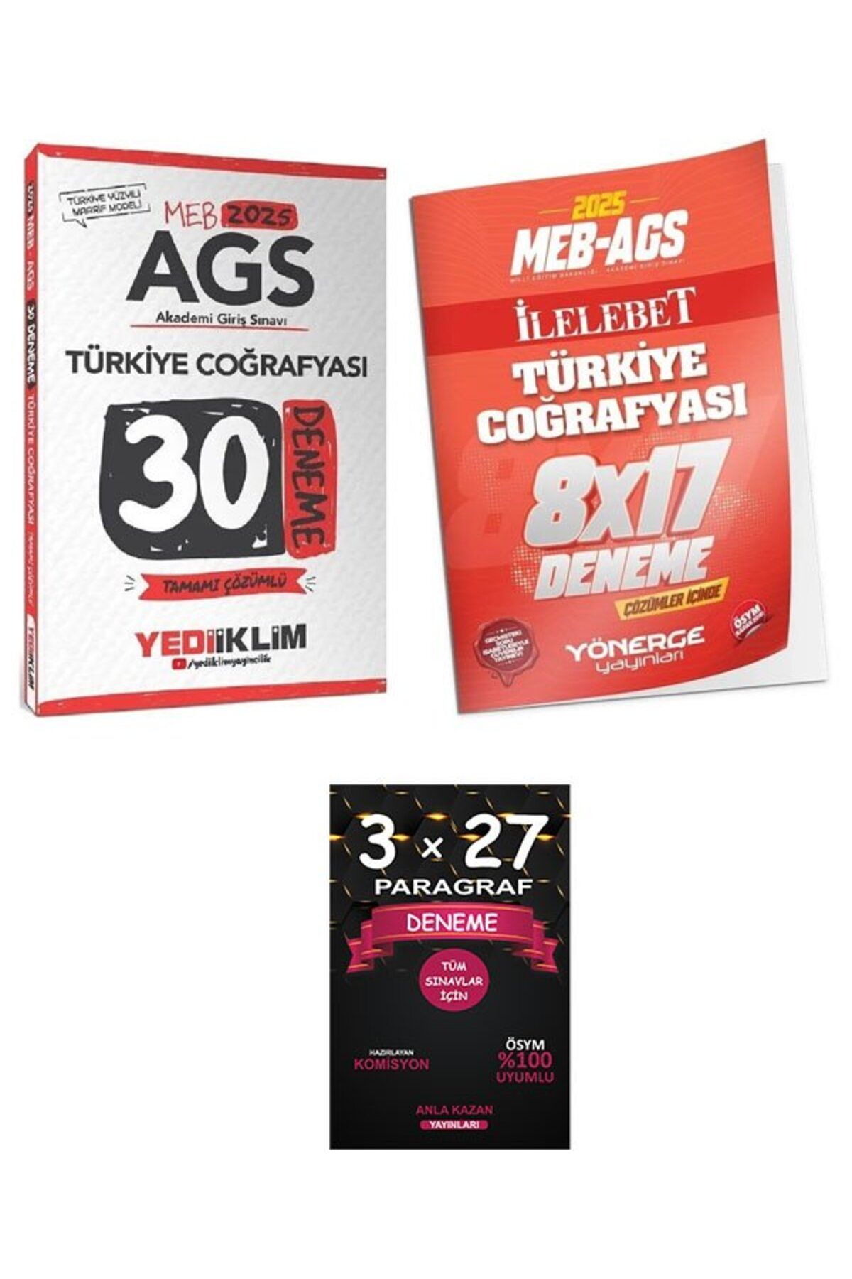 Anla Kazan Yayınları Yediiklim + Yönerge 2025 MEB-AGS Türkiye Coğrafyası 30+17 Deneme 2 li Set+Anla Kazan Paragraf