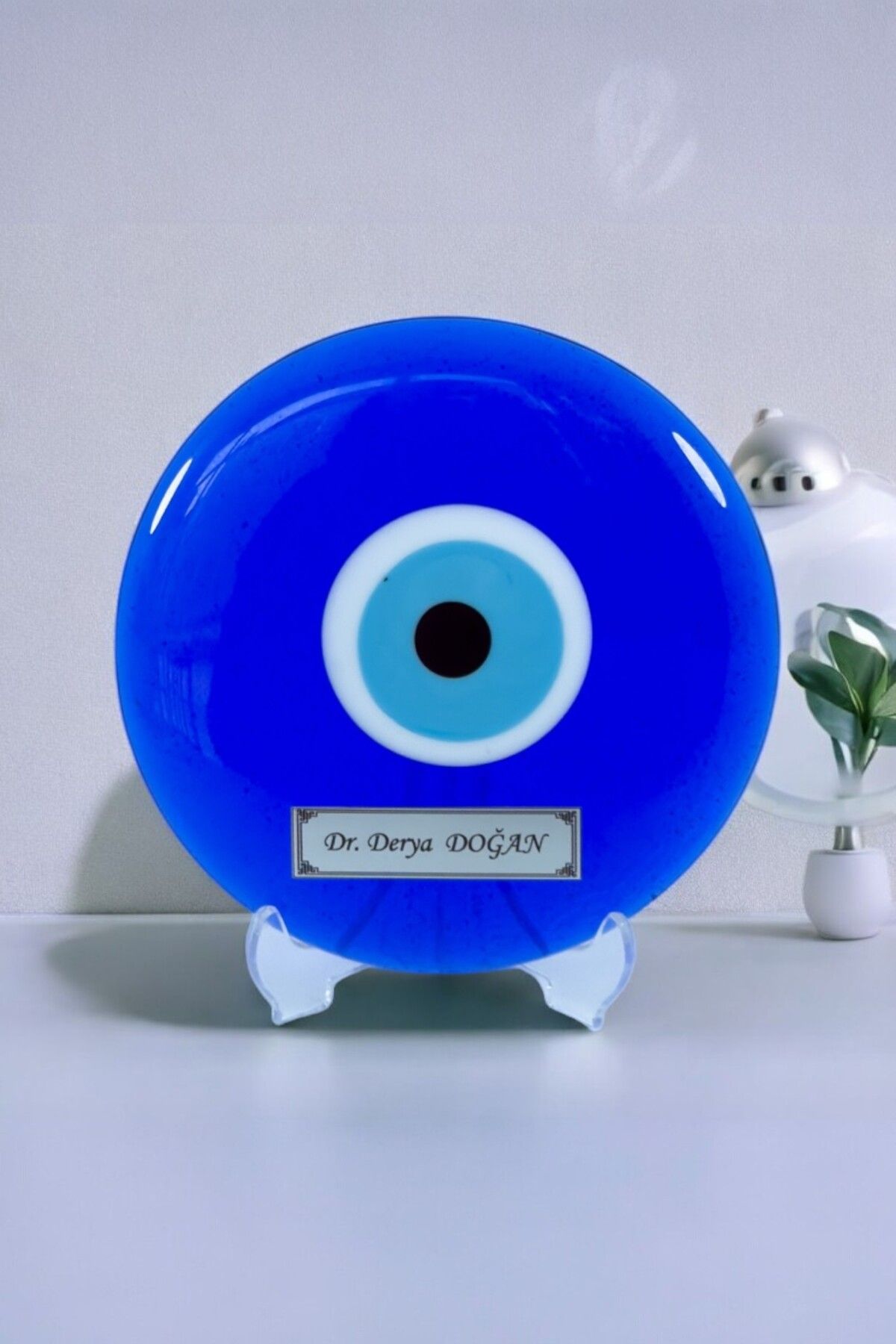 Ennea Art Kişiye Özel Nazar Boncuğu 10 Cm El Yapımı Deliksiz Cam Masaüstü Hediyelik Eşya