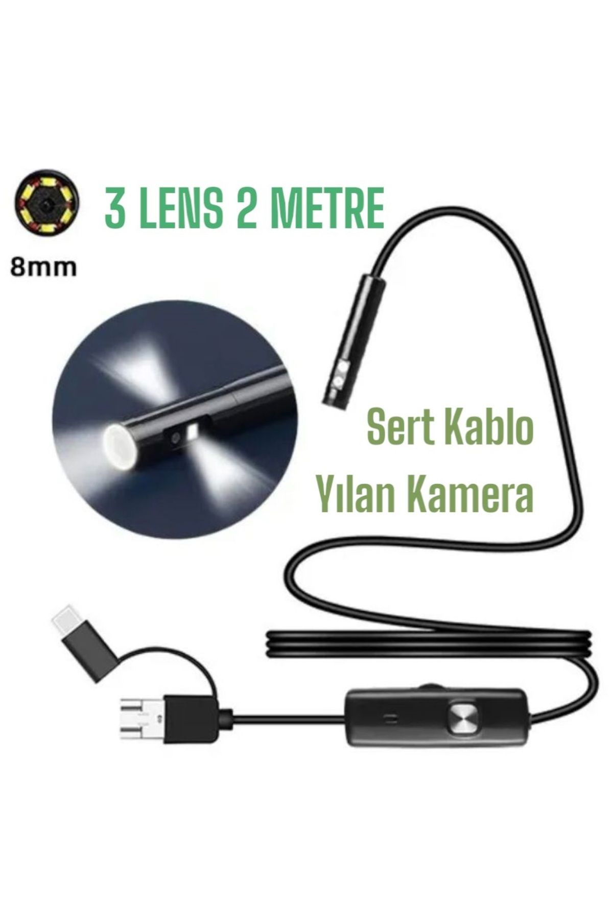 Urfakent Yılan Kamera 3 Lens 2 Metre 5 Metre 10 Metre Seçenekli Sert Kablo