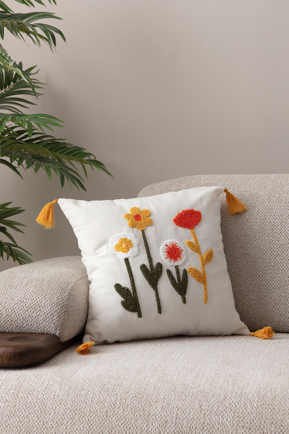 EVOTTO HOME COLLECTİON Comfort Punch Desenli Kırlent Kılıfı Kare Dekoratif Bohem Nakışlı Koltuk Yastık Kılıfı panç 45x45