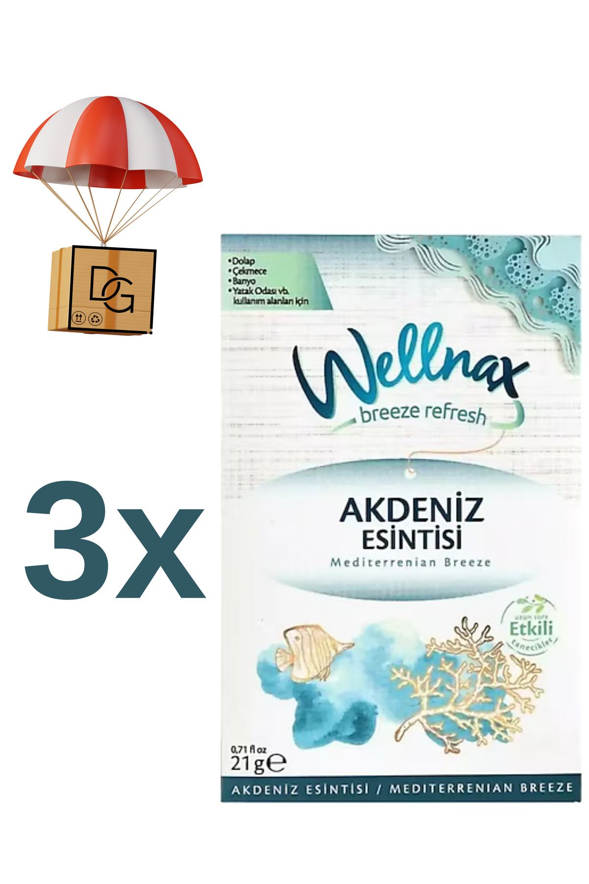 DETAY GLOBAL KURUMSAL 3 Adet Wellnax Dolap Çekmece Kesesi (Akdeniz Esintisi)
