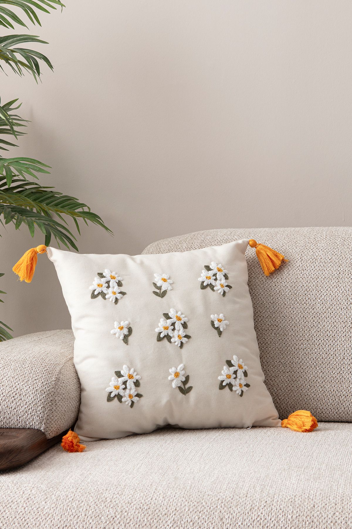 EVOTTO HOME COLLECTİON Comfort Punch Desenli Kırlent Kılıfı Kare Dekoratif Bohem Nakışlı Koltuk Yastık Kılıfı panç 45x45