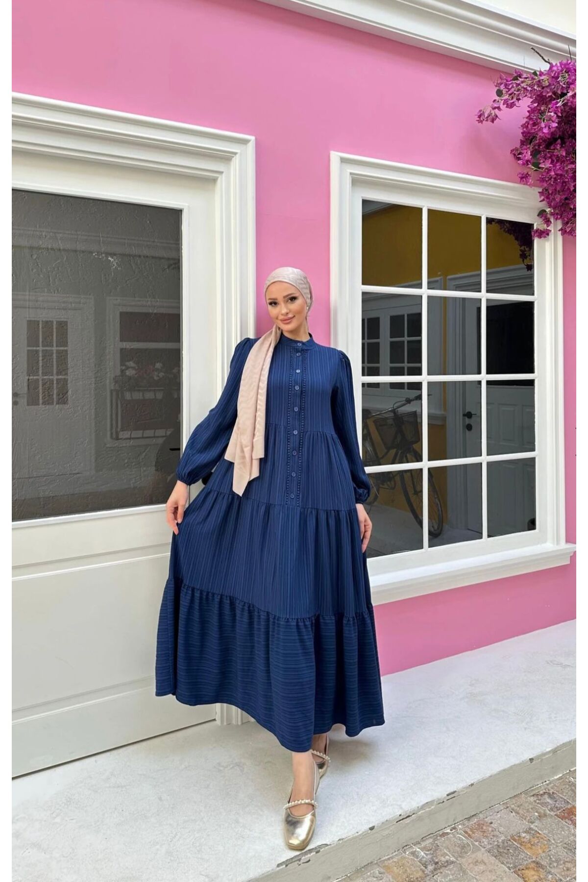 ALLMİRA FASHION Dantel Detaylı Düğmeli Tesettür Uzun Elbise