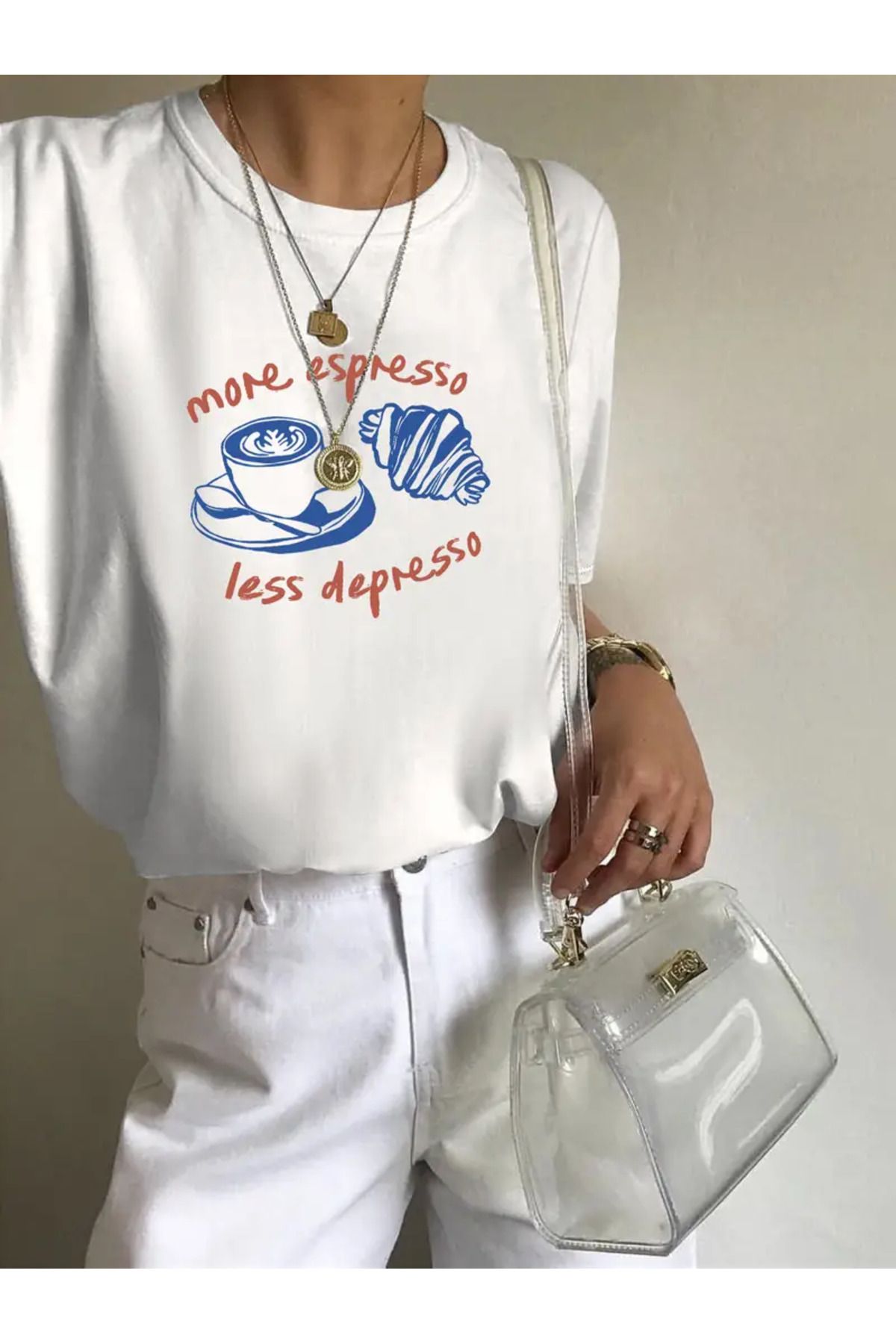AEMİ Unisex Espresso Baskılı %100 Pamuk Oversize T-shirt