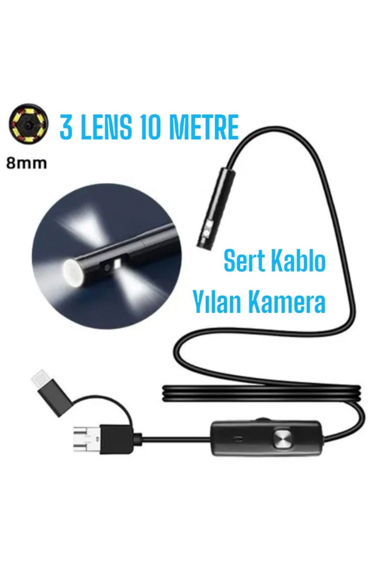 Urfakent Yılan Kamera 3 Lens 2 Metre 5 Metre 10 Metre Seçenekli Sert Kablo