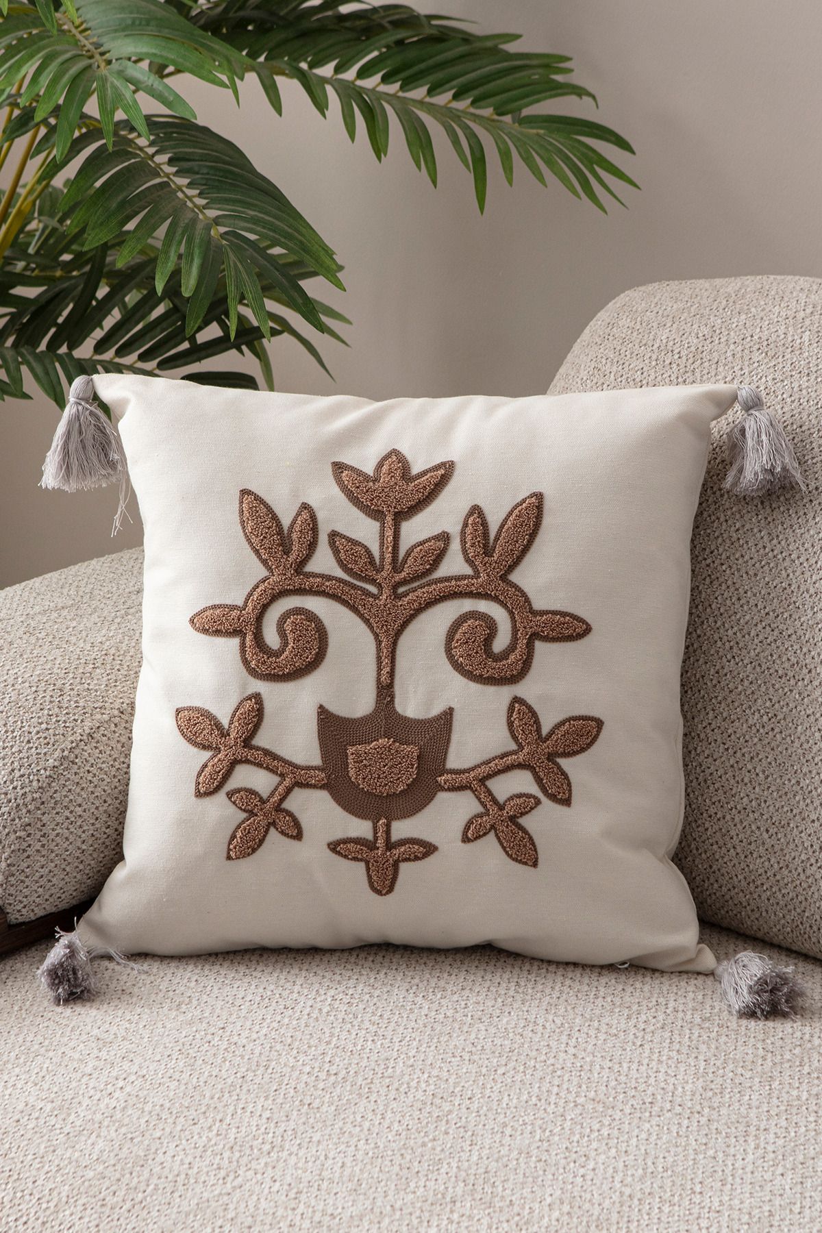 Ottoson Comfort Punch Desenli Kırlent Kılıfı Kare Dekoratif Bohem Nakışlı Koltuk Yastık Kılıfı panç 45x45