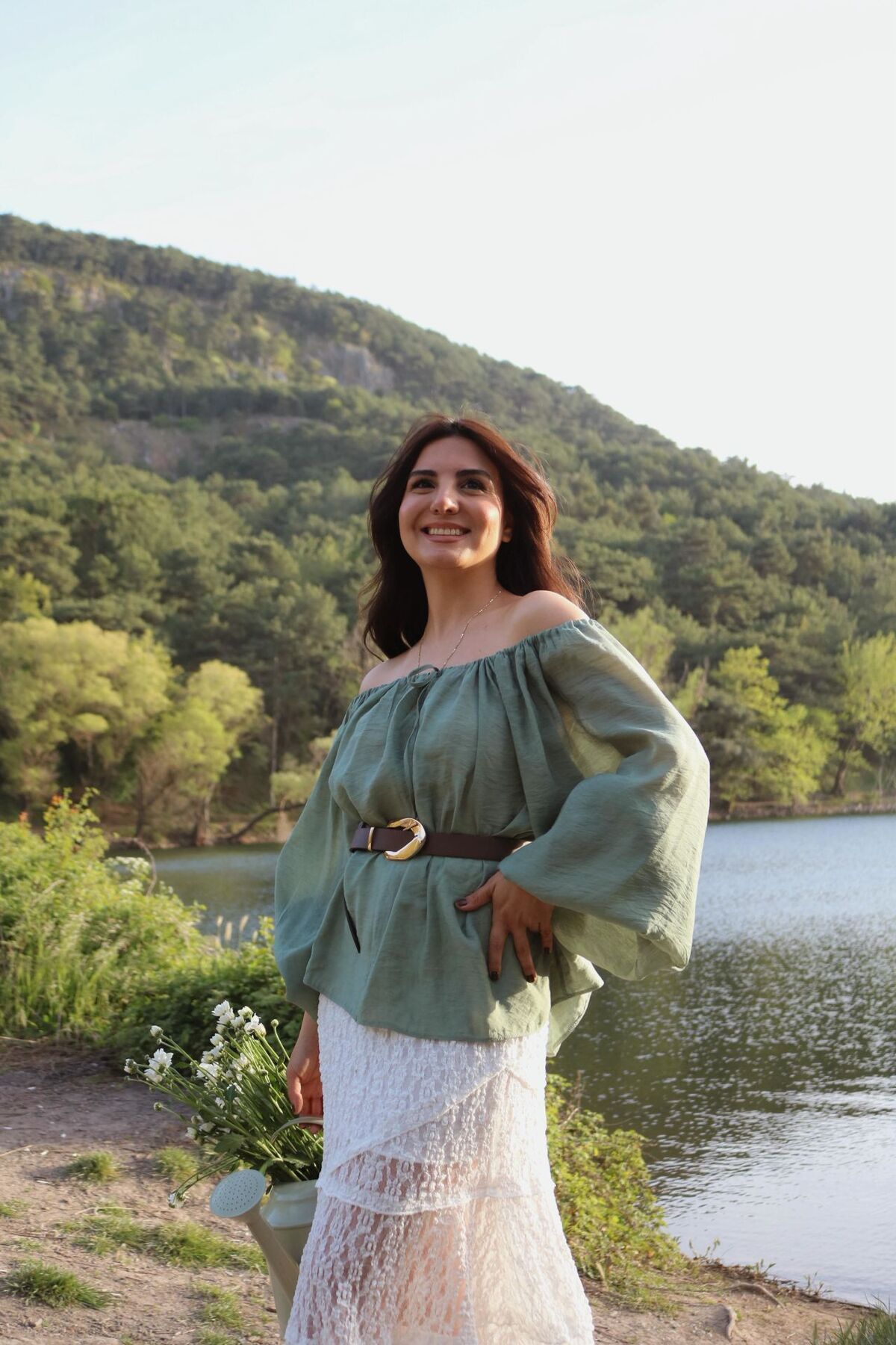 Fistan Byn Melisa Balon Kol Bağcıklı Bluz Haki