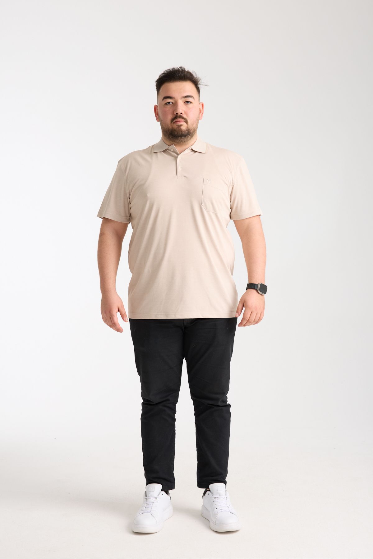 LFC Erkek Büyük Beden Regular Fit %80 Pamuklu %20 Polyester Yumuşak Doku Bej Polo Yaka Tişört