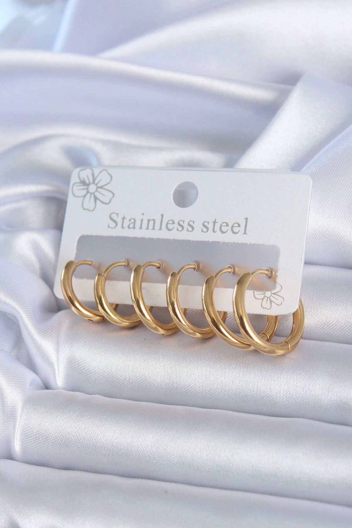 melfxxl eticaret 316L Çelik Gold Renk Halka Model Kadın Küpe Seti - Lisinya