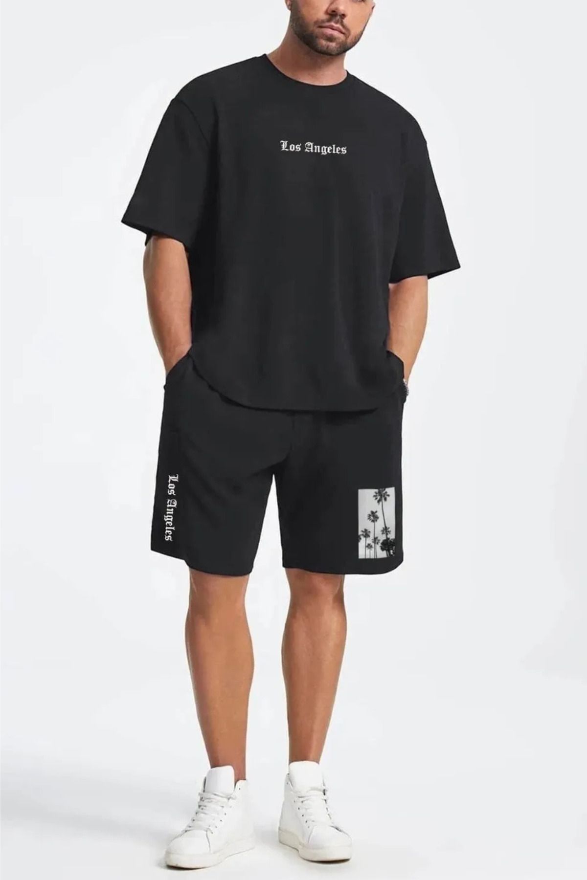DESCARTES Los Angeles Baskılı Oversize Şort Tişört Takım