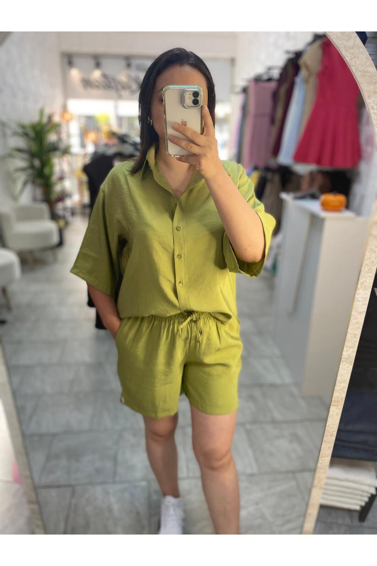 hot fashions YEŞİL ŞORTLU TAKIM