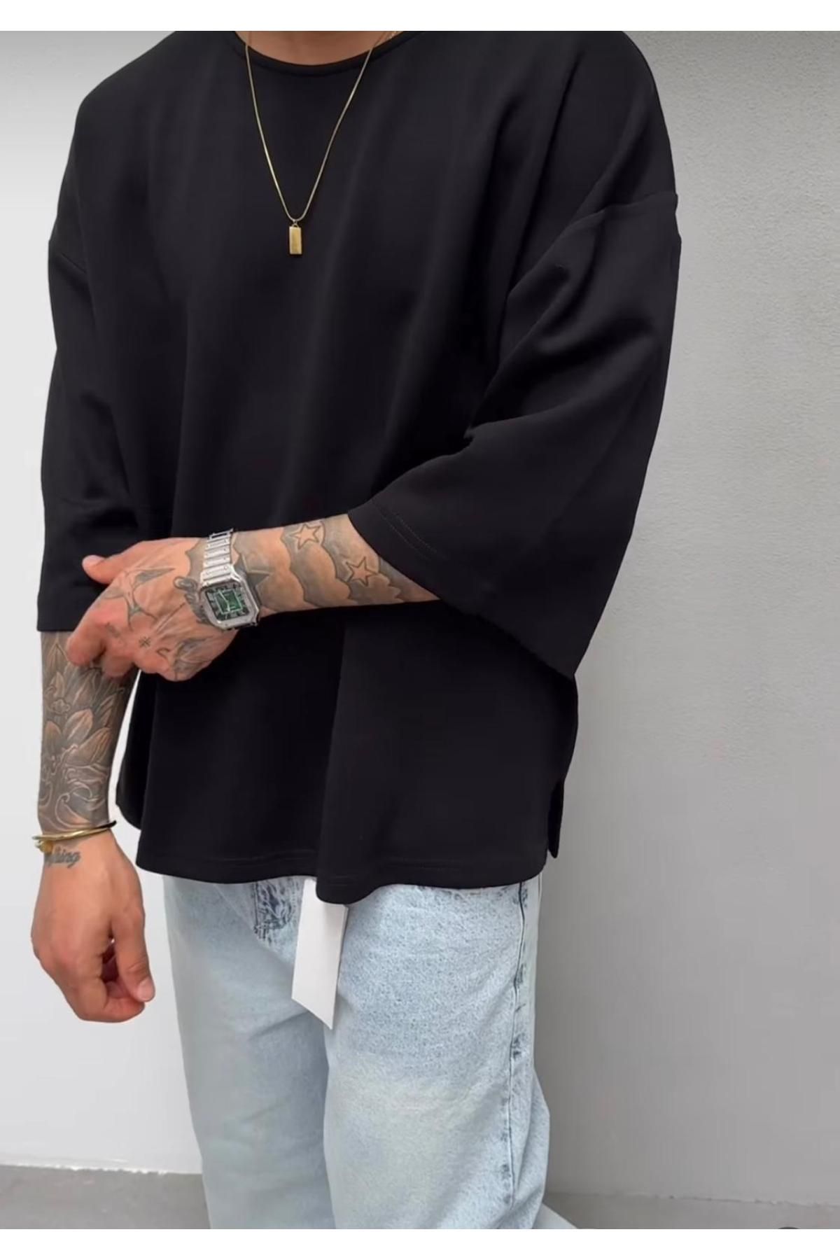 CAST COLLECTİON Erkek Siyah Yetim Kol Ful Oversize Tshirt