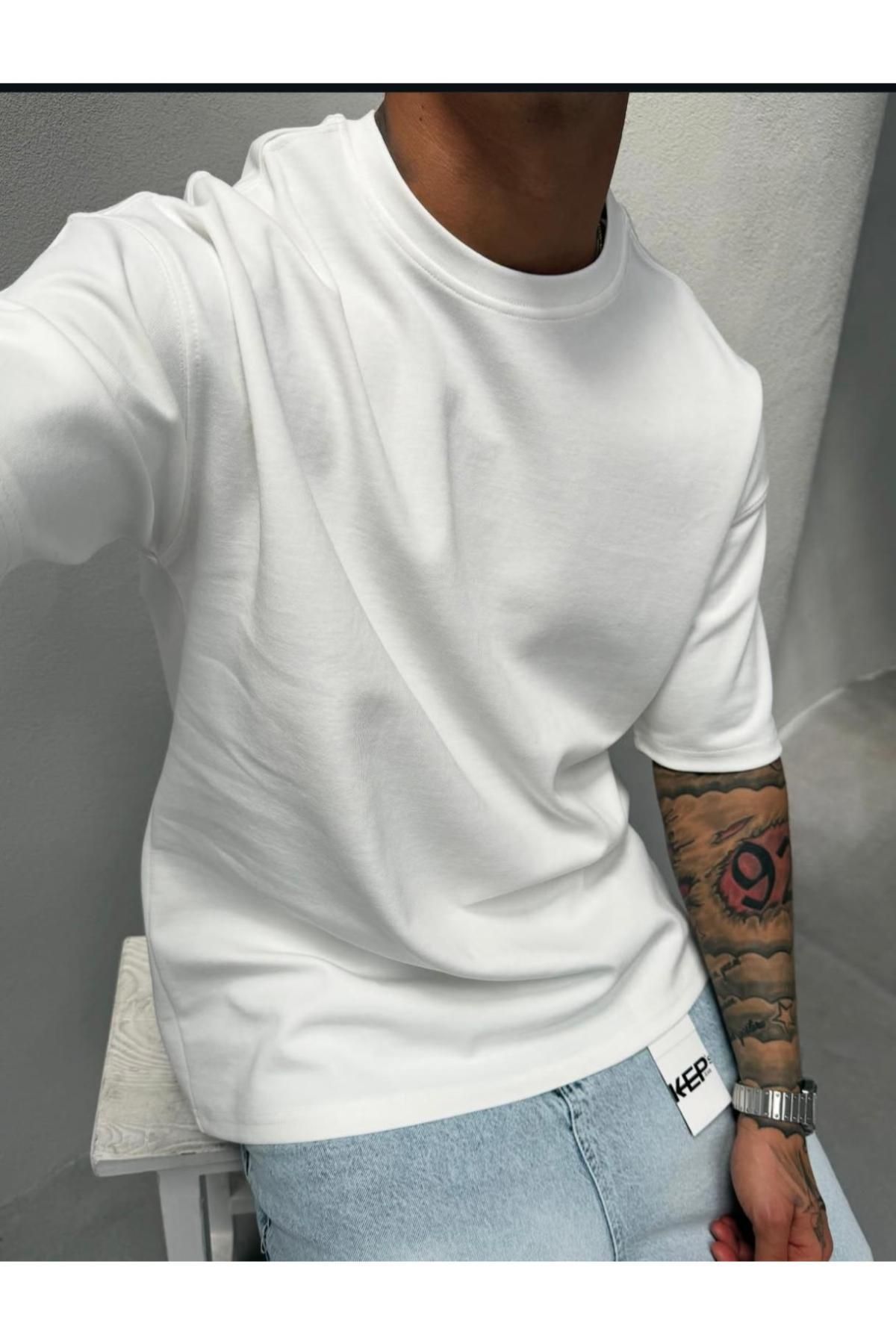 CAST COLLECTİON Erkek Beyaz Yetim Kol Ful Oversize Tshirt