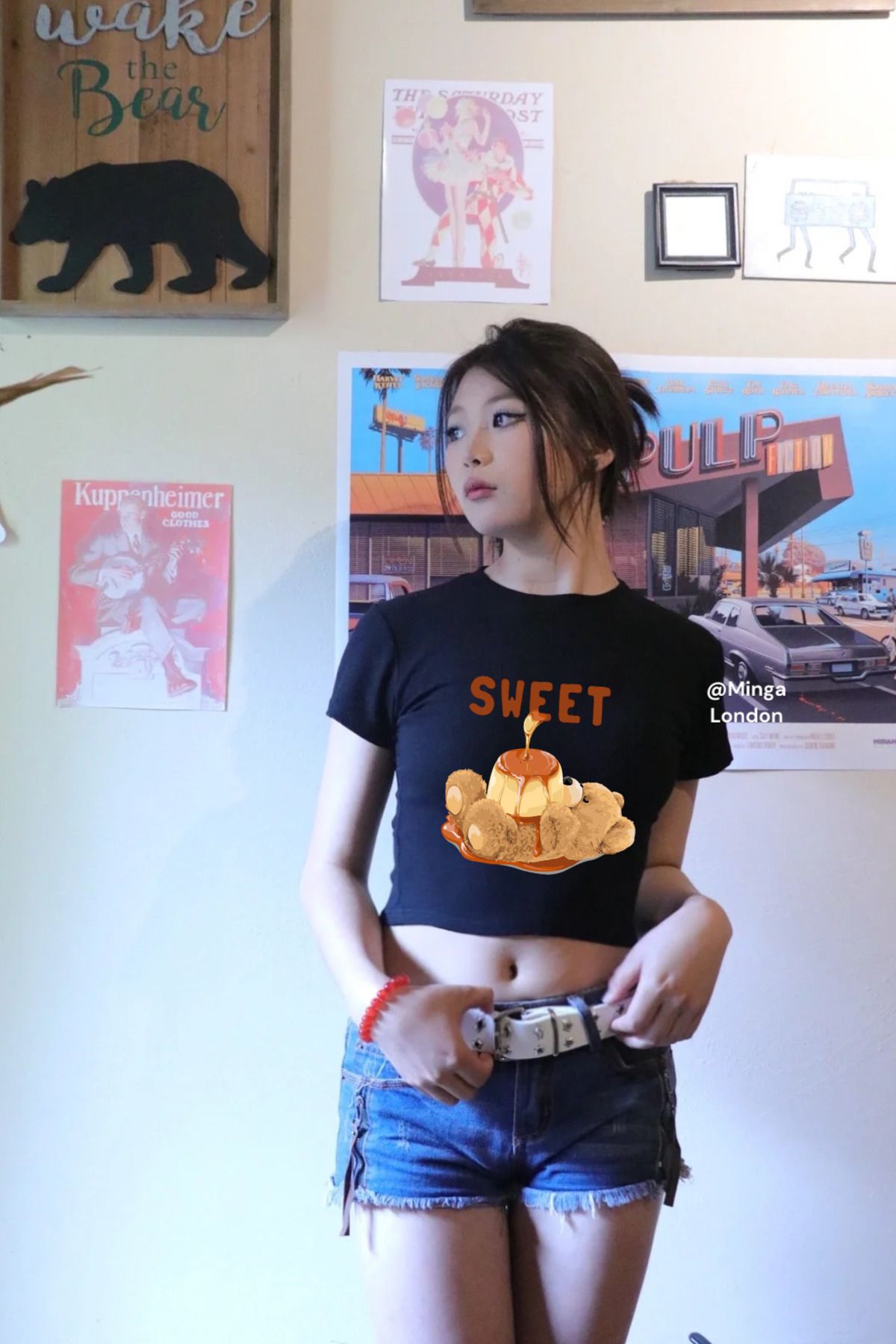 Minga London Siyah Sweat Teddy Bear Crop Bluz - Ghostella