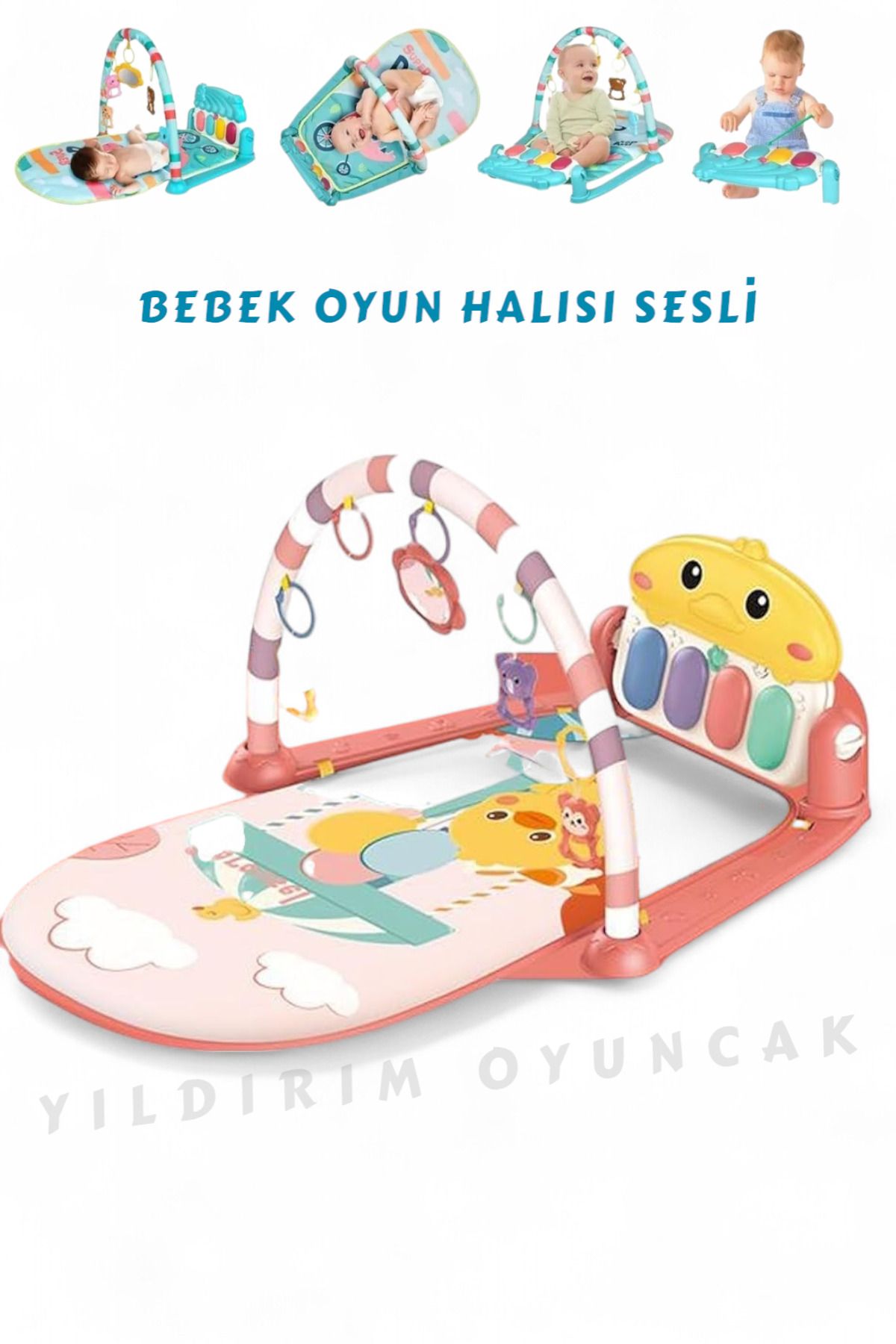 Genel Markalar Bebek Oyun Halısı Piyanolu, Gökkuşağı Ördek Desenli 73 cm Sesli Dönenceli Bebek Halısı