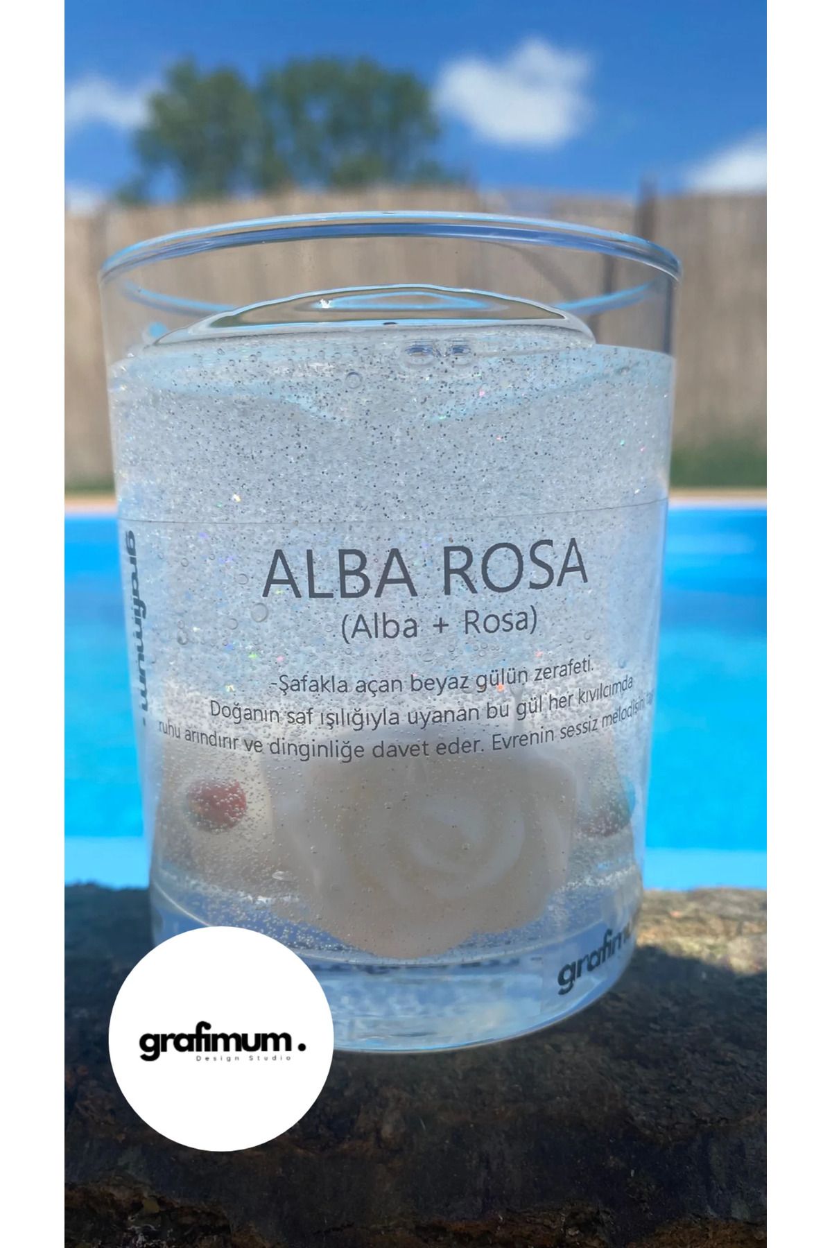 grafimum Özel Seri Tasarım Jel Mum Kokulu Dekoratif Obje Mum Alba Rosa