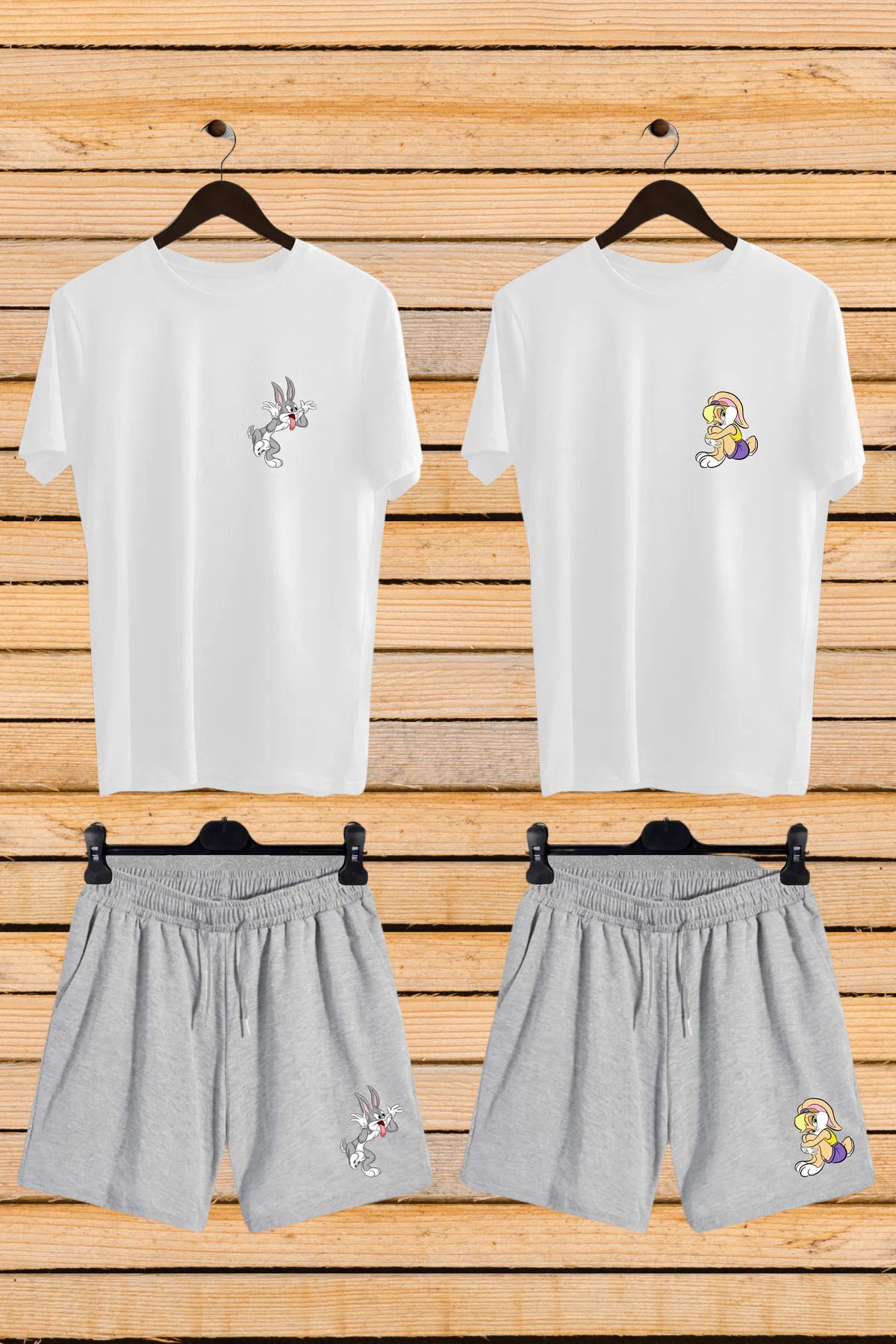 DESCARTES Bugs Bunny Lola Baskılı Oversize Tişört Regular Şort Sevgili Çift Ikili Couple T-shirt Şort Takım