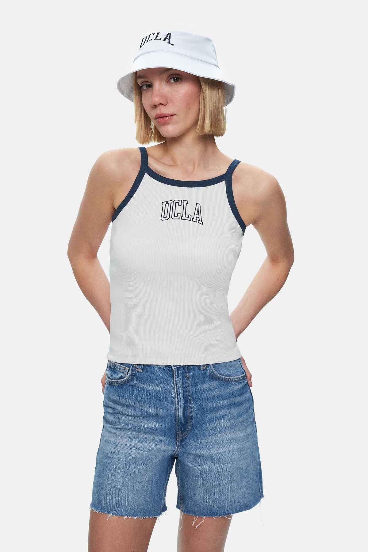 UCLA PALMER Kemik Rengi Askılı Nakışlı Standard Fit Kadın Crop