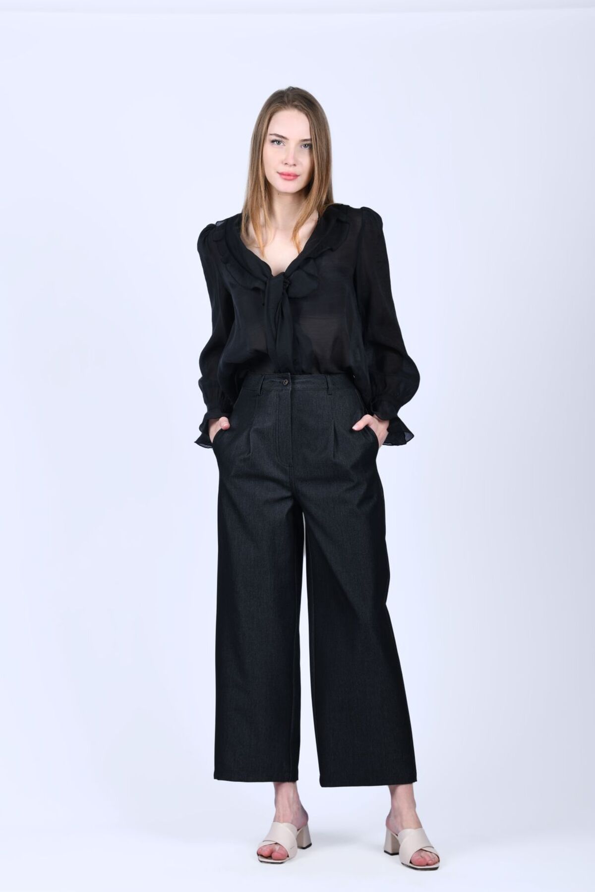 la luce Siyah Bol Kot Pantolon - QP180