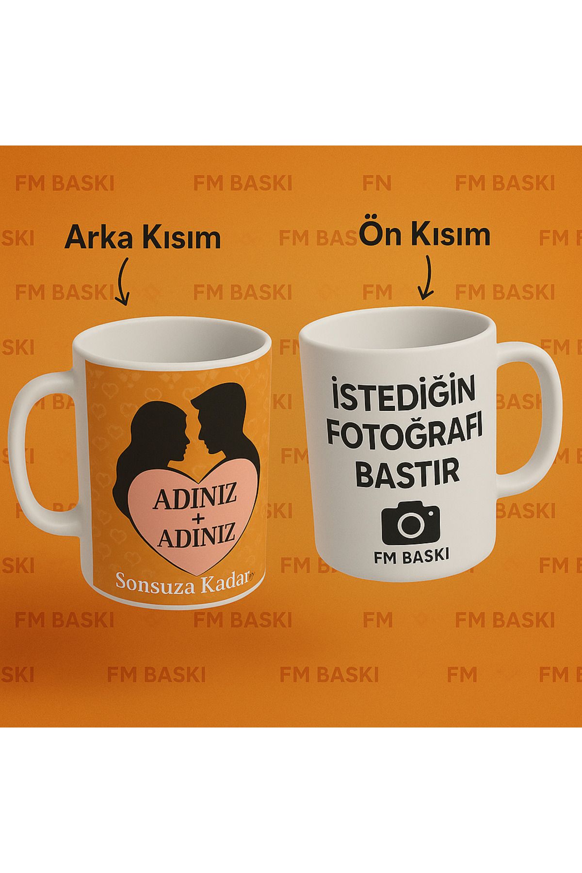FM BASKI Sevdiğiniz değer verdiğiniz kadına yada erkeğe kişiye özel kupa bardak baskı