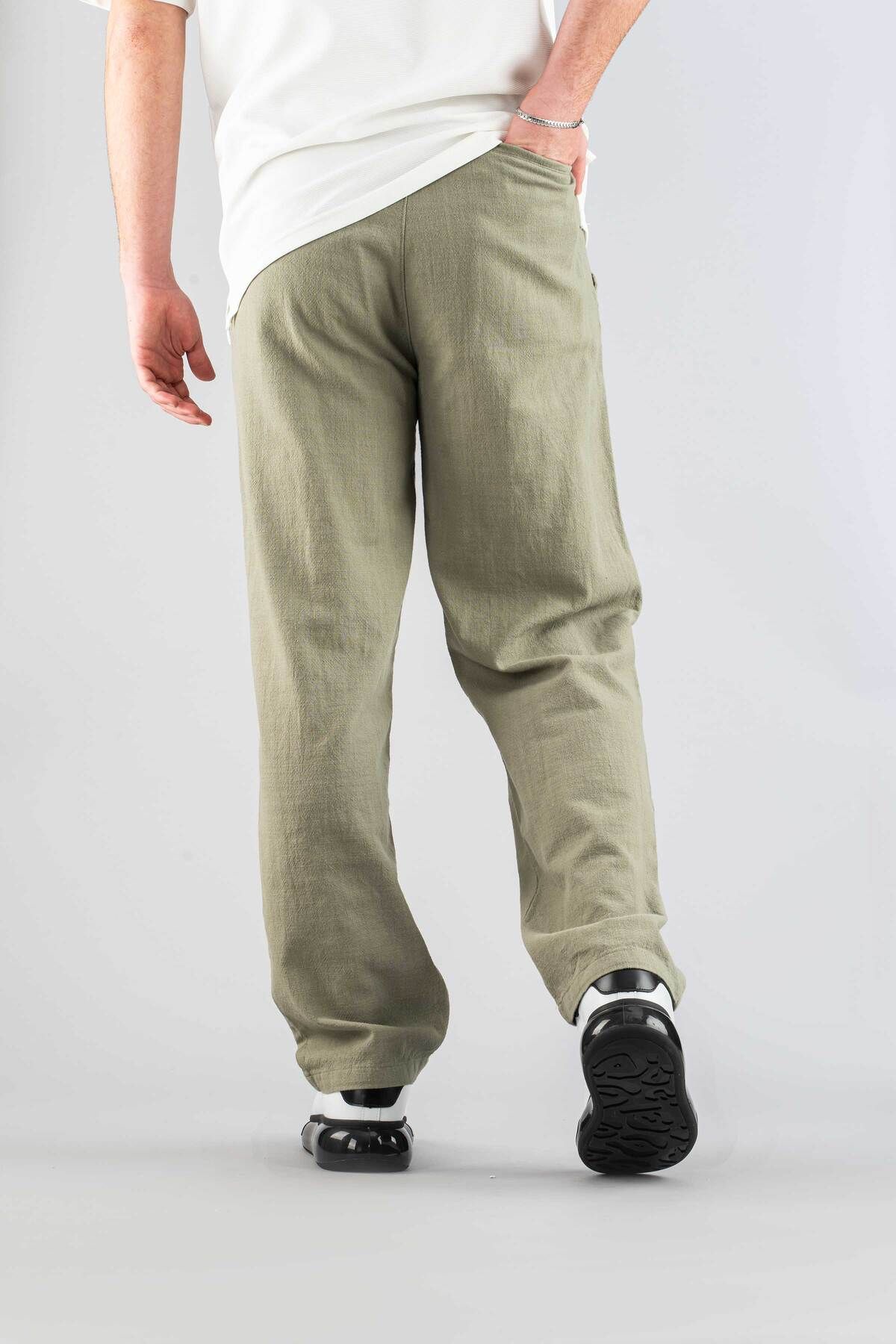 bombe-Pantaloni pentru bărbați, cu talie elastică, in, confortabil, elastic, lycra, de bază, din bumbac, jogger kaki 5