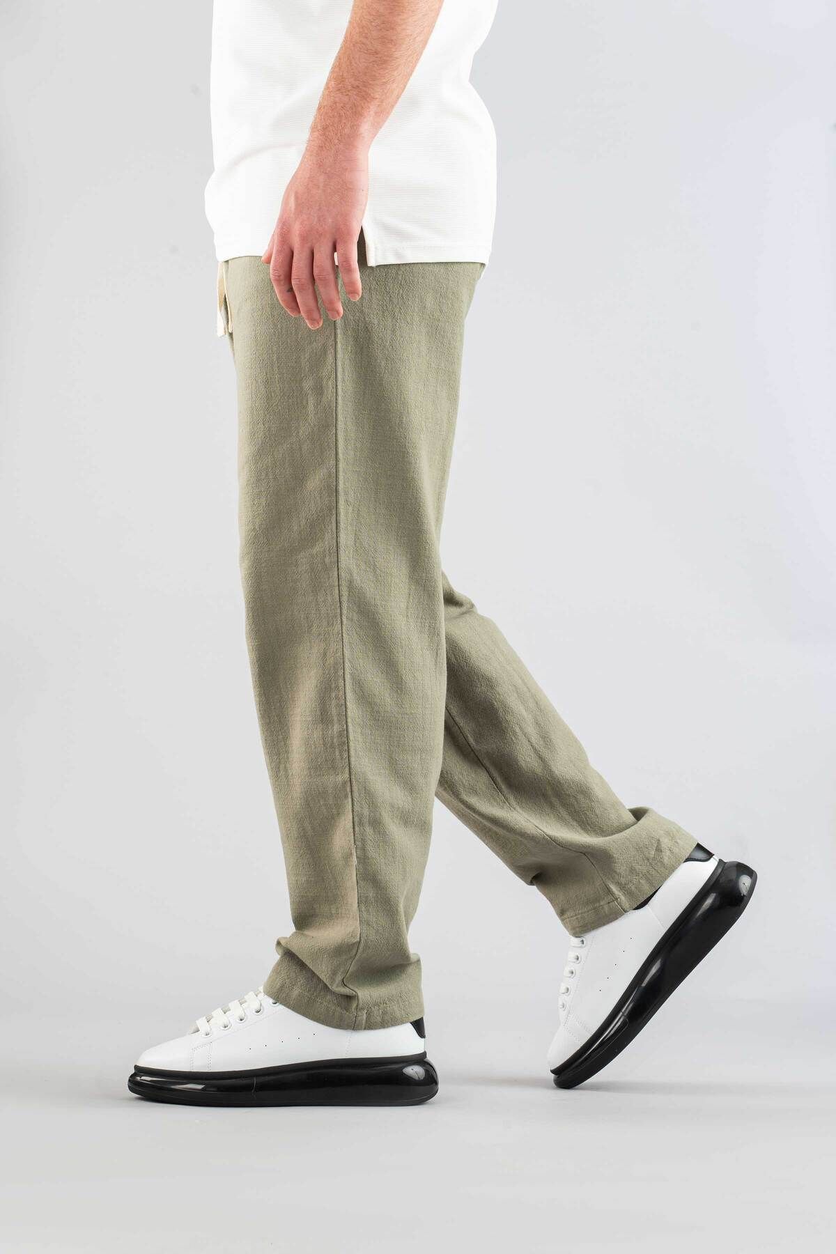 bombe-Pantaloni pentru bărbați, cu talie elastică, in, confortabil, elastic, lycra, de bază, din bumbac, jogger kaki 6