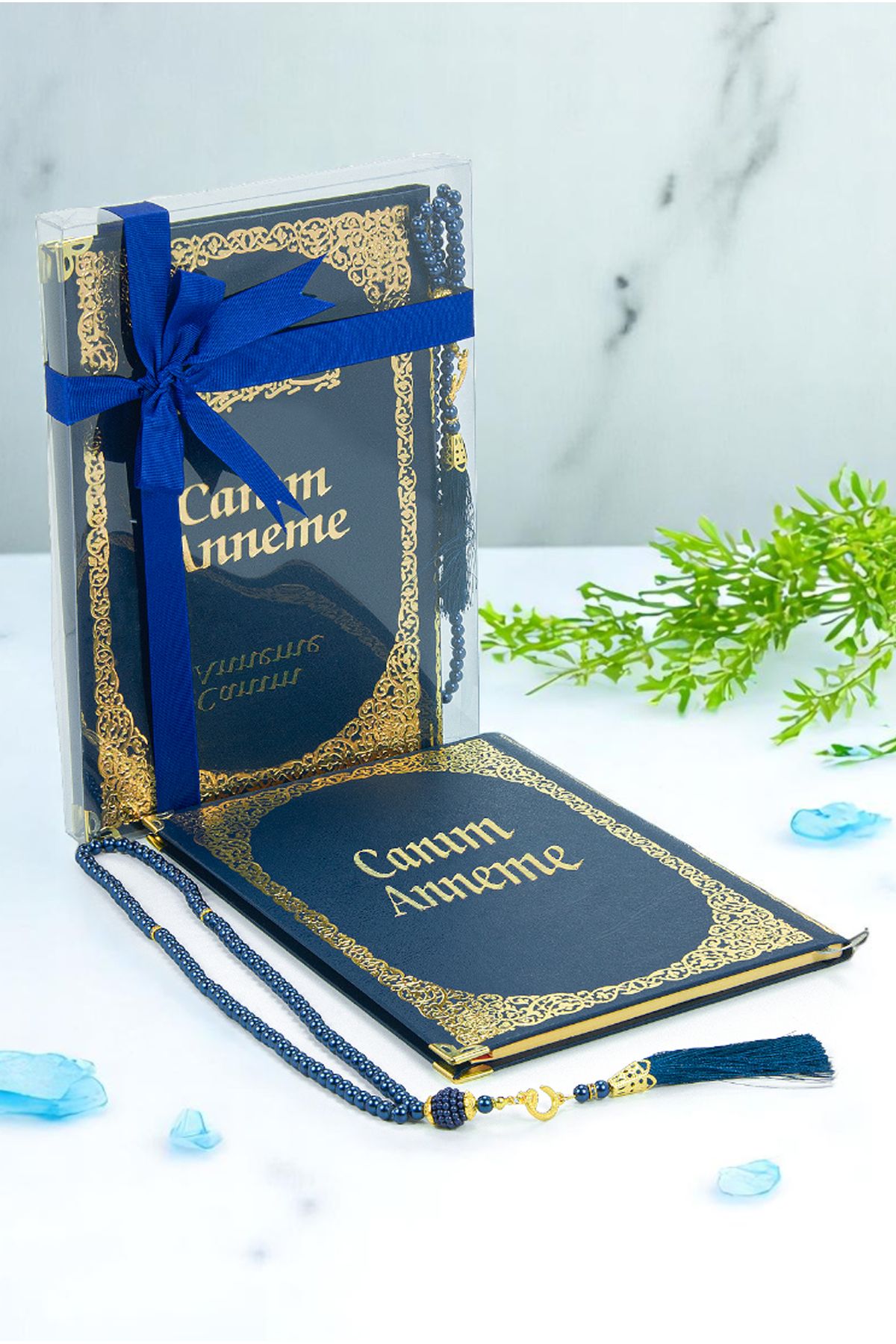 ihvanonline Anneler Günü Hediyesi Kutulu İnci Tesbihli Ciltli Yasin Kitabı Seti Lacivert
