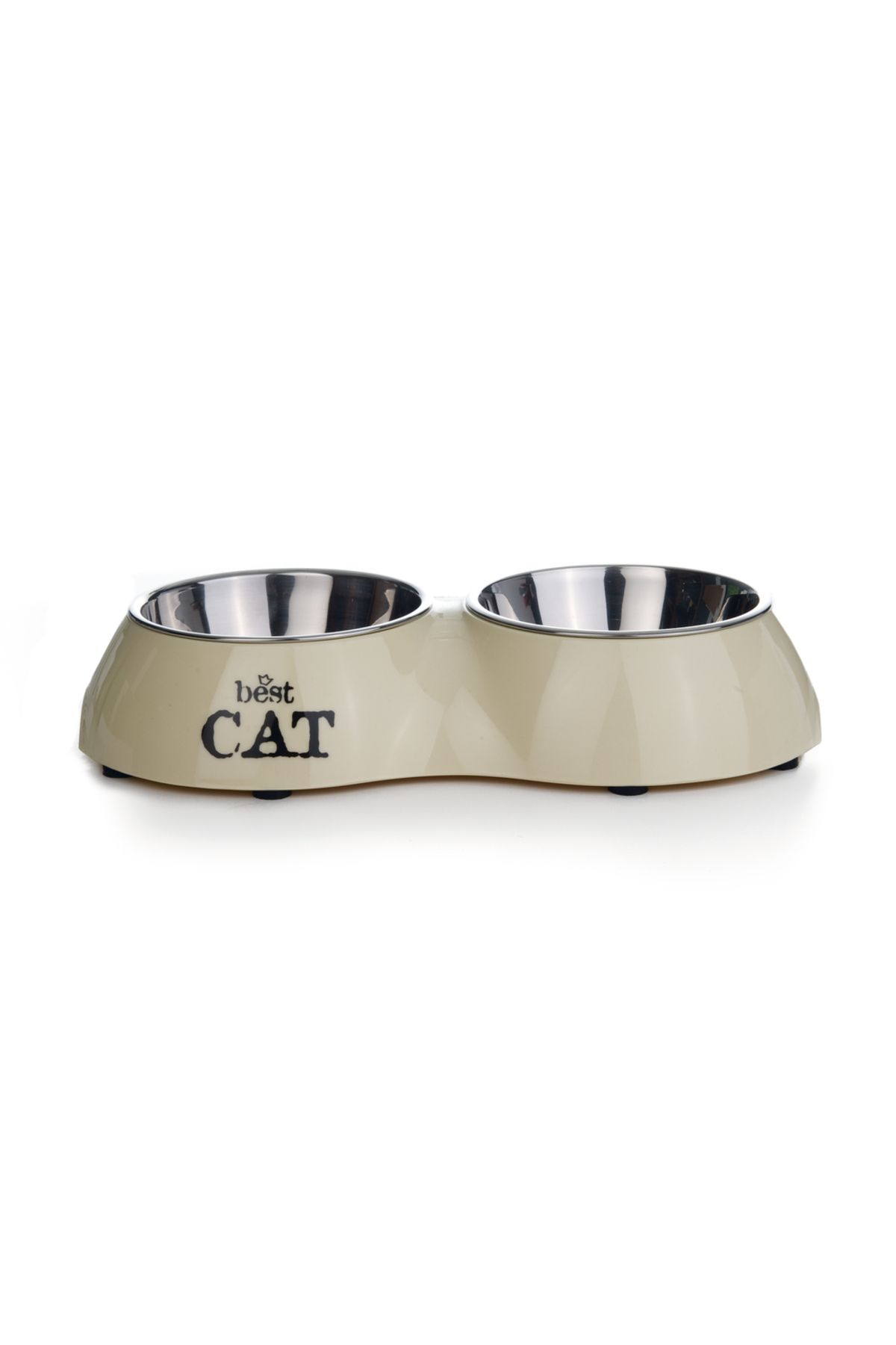 Beeztees Kedi İkili Mama ve Su Kabı, Paslanmaz Çelik, Bej, 26,5x15x4,5cm, 2x160ml