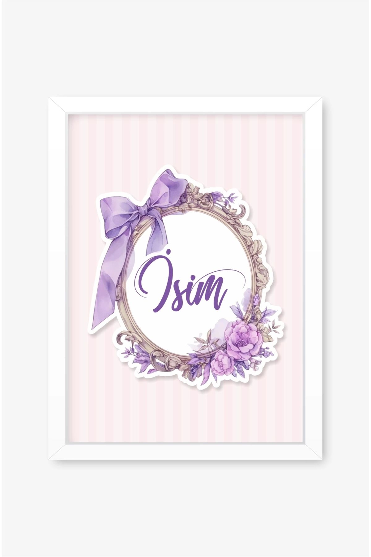neşeli günlerim İsme Özel Mor Fiyonk Beyaz Çerçeve 30x40 cm Tablo, Hastane Odası Kapı Süsü, Çocuk Odası, Dekorasyon