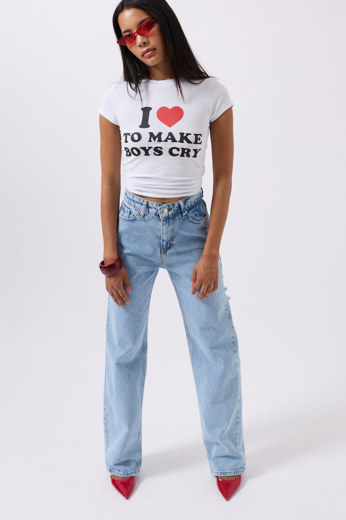 Black Fashion Arka Lazer Kesim Bol Paça Mavi Jean