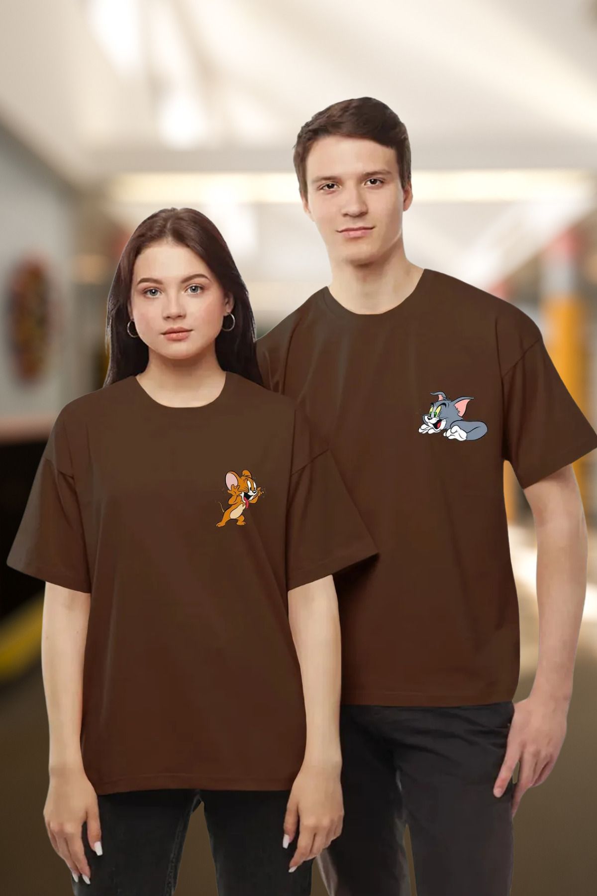 DESCARTES Tom Ve Jerry Tişört Sevgili Çift Takım Oversize Couple T-shirt