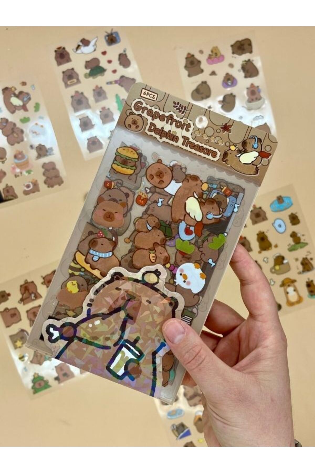 Kağıt Gemi Dükkan Grapefruit 6 Yaprak 112 Adet Capybara Sticker Set/Su Geçirmez/Etiket/Kapibara/Bullet Journal