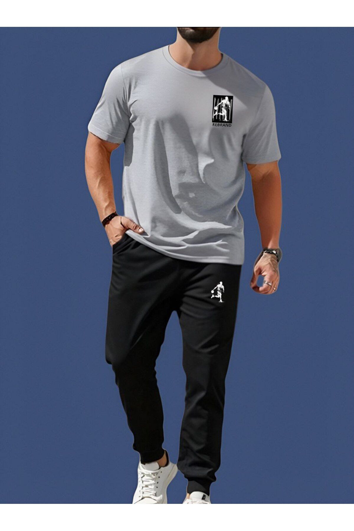REBRAND Oversize T-shirt Takımı - Baskılı Alt Üst Eşofman Takım