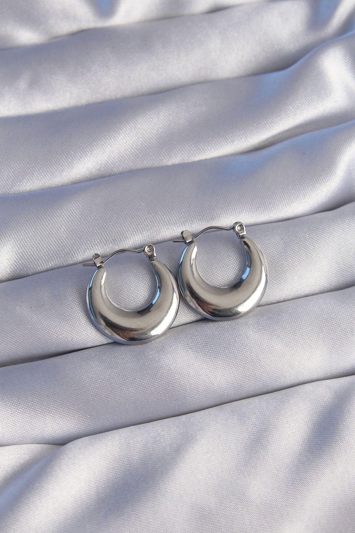 melfxxl eticaret 316L Çelik Gümüş Renk Oval Ayna Model Küpe - Lisinya