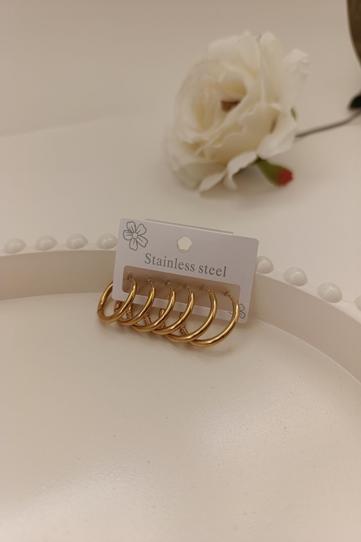 MARZELLA ACCESSORİES çelik gold çoklu halka küpe