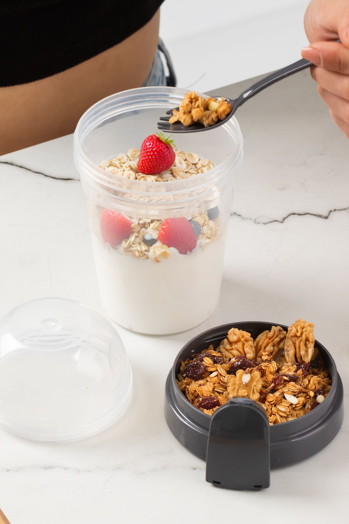 Porsima-4327 Yogurt Container – Practical Portable Snack Container with Spoon-Anthracite 650Ml+200Ml 2