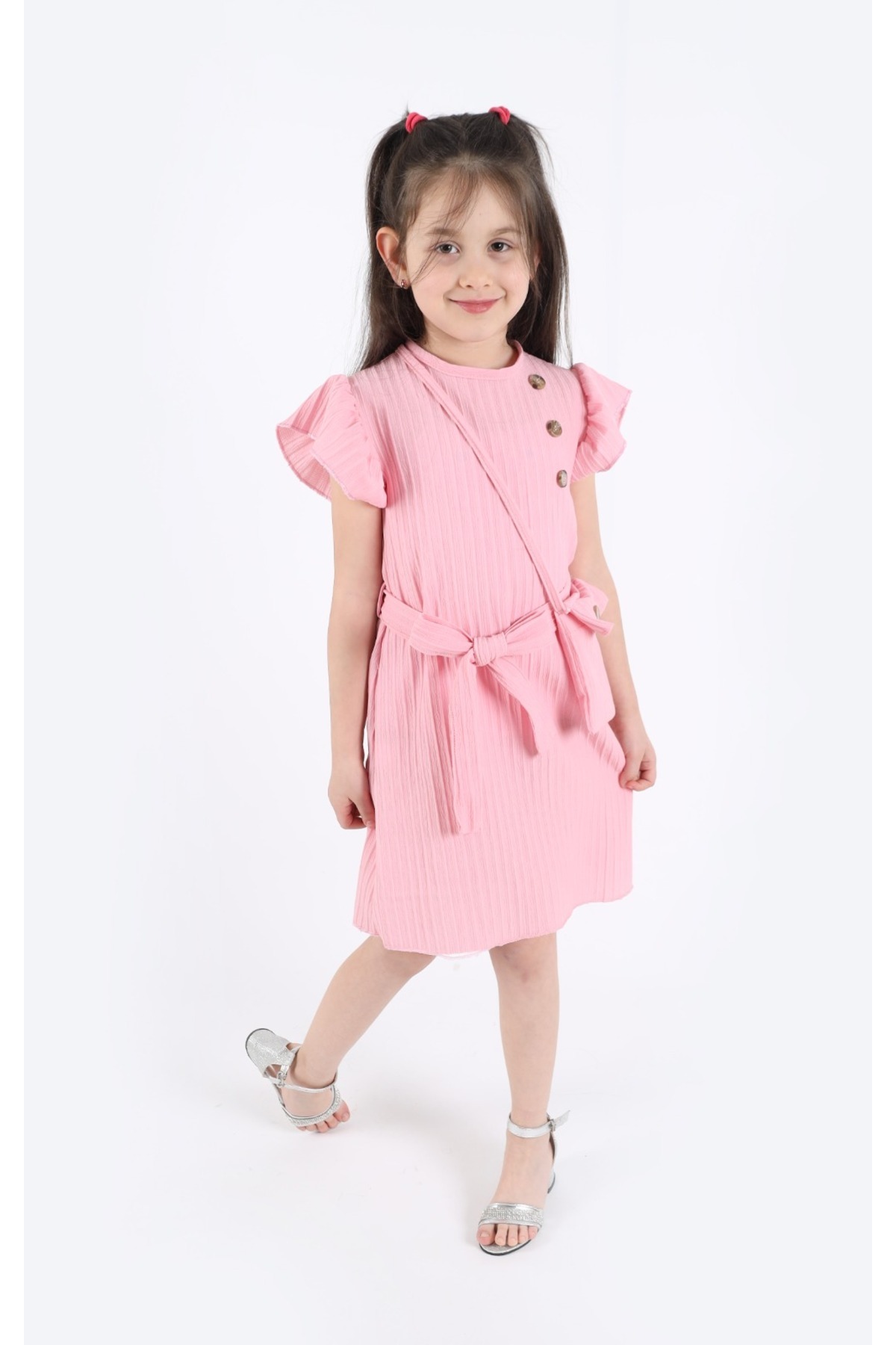 aden kids Kız Çocuk Pembe Fırfırlı Elbise Ve Çanta Seti fotoğrafı 3 (önizleme)