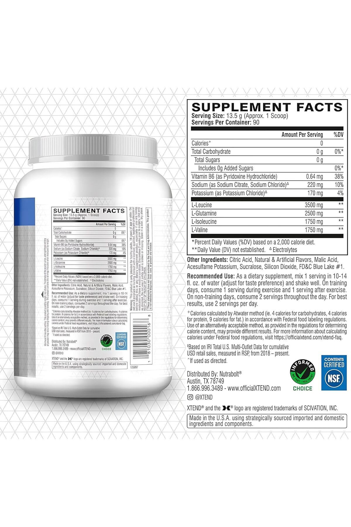 xtend-Original BCAA Powder Blue Raspberry Ice - ZERO CALORIE, ZERO CARB, ZERO SUGAR - Post Workout M 5