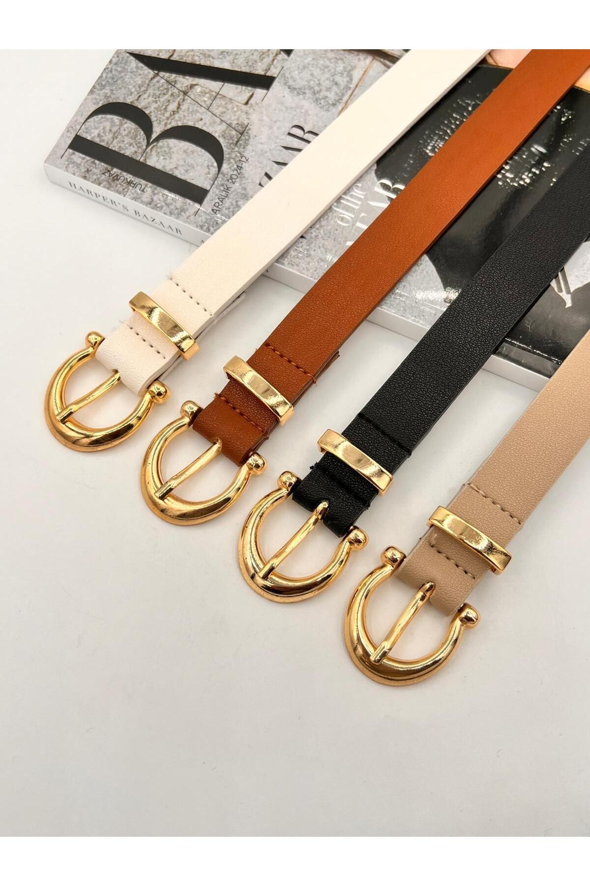 NOİR LUXE 4'lü Gold Tokalı Köprülü Ince Kadın Kemer Pantolon Kemeri Elbise Kemeri Gömlek Kemeri Ceket Kemeri