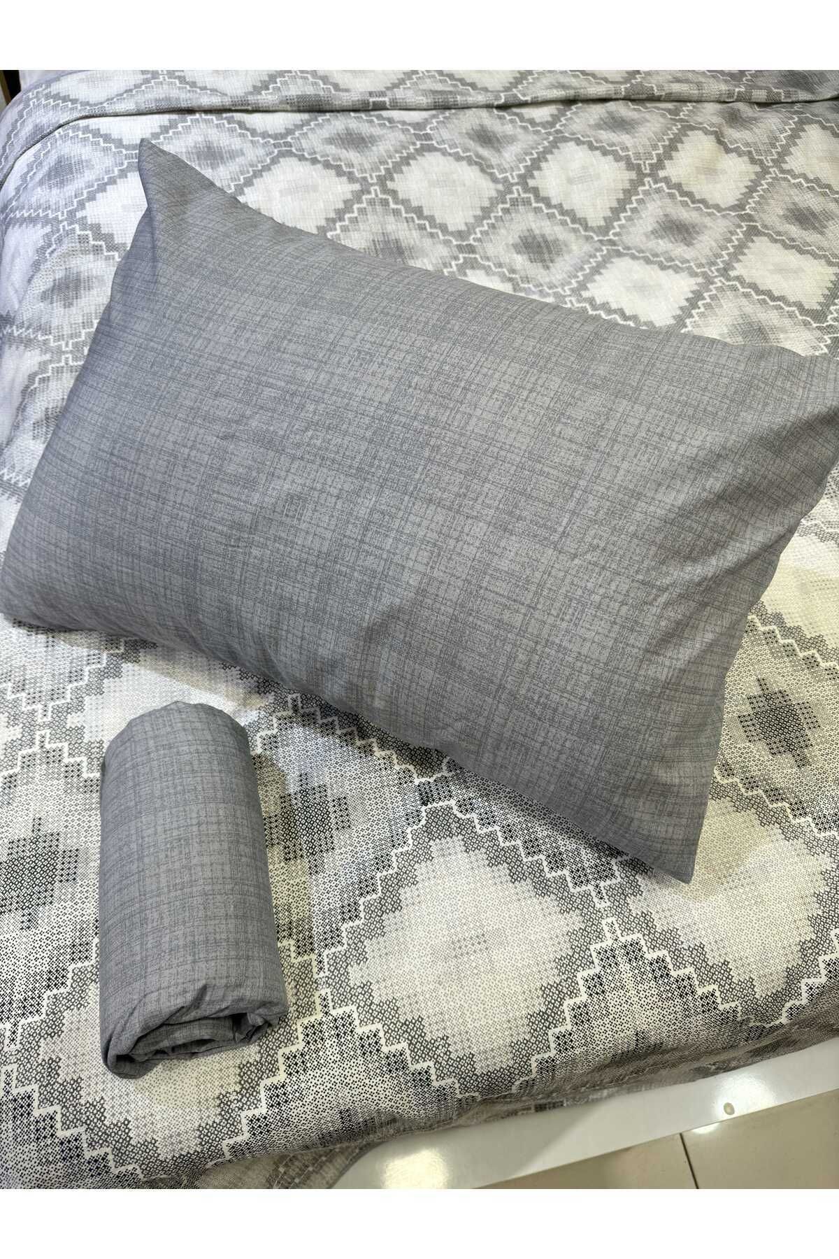 ŞENER HOME-Canvas Patterned Bed Sheet with Elastic Double Pique Set - Gray 5