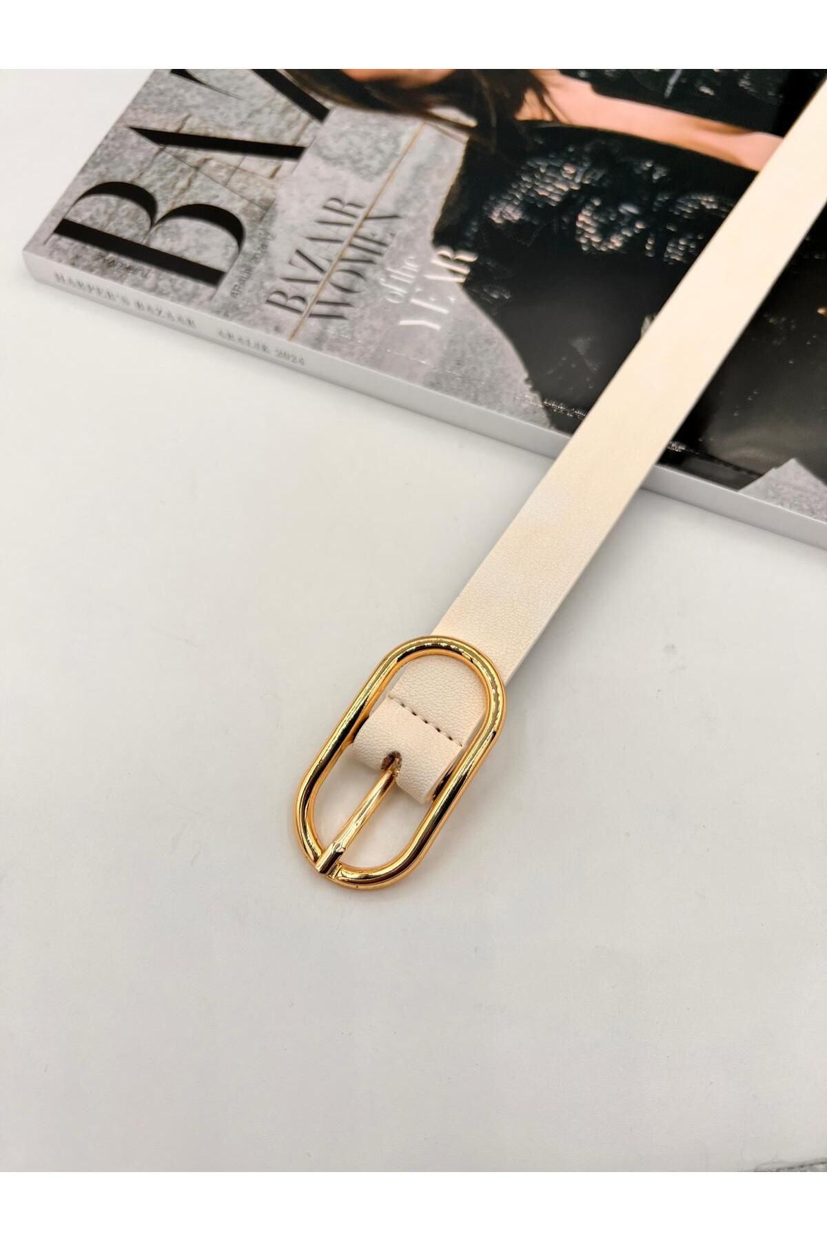 NOİR LUXE Uzun Oval Tokalı Gold Kadın Kemer Pantolon Kemeri Elbise Kemeri Gömlek Kemeri Ceket Kemeri