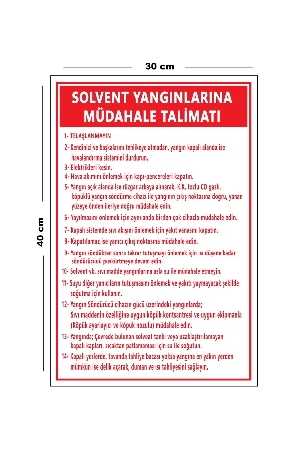 Lucena-Metal Solvent Fires Response Instruction 30cm X 40cm A3 Size Warning Sign Directional 1