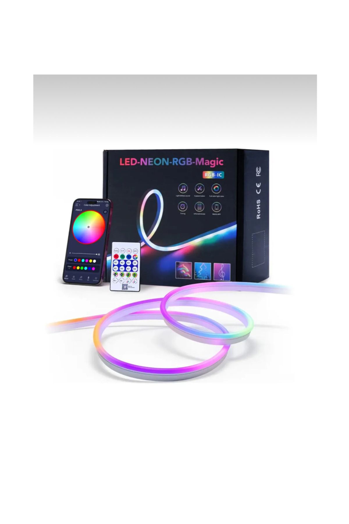 ROTECH RGB Kumandalı Sese Duyarlı Animasyonlu Şerit Hortum Led USB Ve App Uyumlu 5 Metre